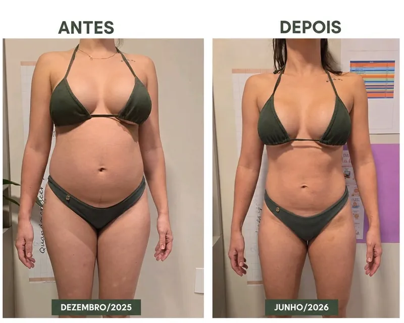 Antes e depois de aluna, vista frontal, de dezembro a junho