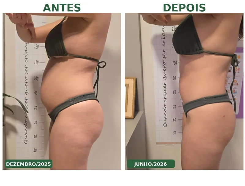 Antes e depois de aluna, vista lateral, de dezembro a junho