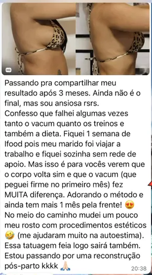 Mensagem de aluna com resultado após 3 meses